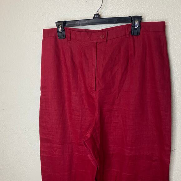 Style & Co Vintage Cherry Red 100% Linen Wide Leg Trouser Pants Size 14 - Picture 2 of 10